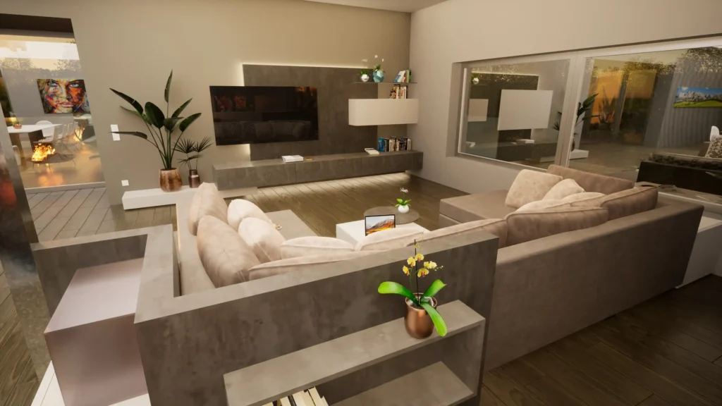 Familienfreundliches Wohnzimmerdesign mit stilvoller Beleuchtung