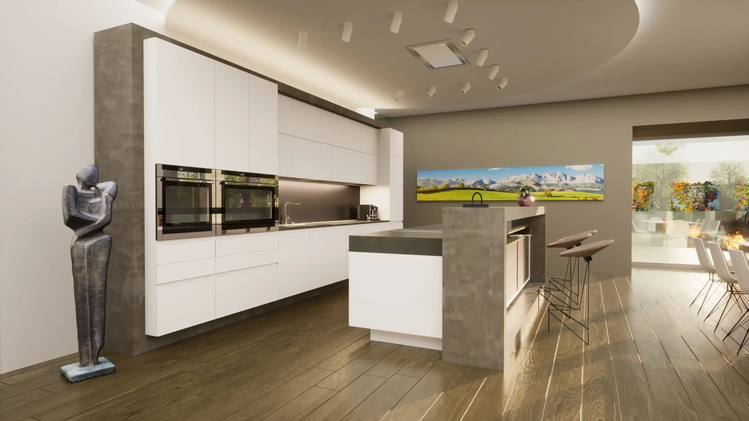 Großzügige Küche mit modernen, funktionalen Details und viel Stauraum.