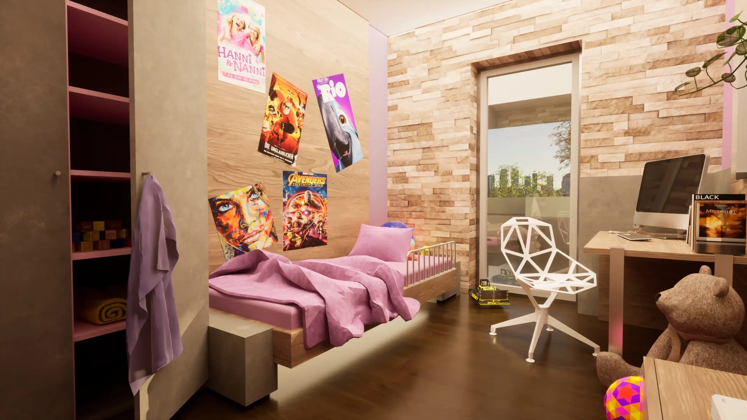 Detailansicht des Eichenparketts im Kinderzimmer.