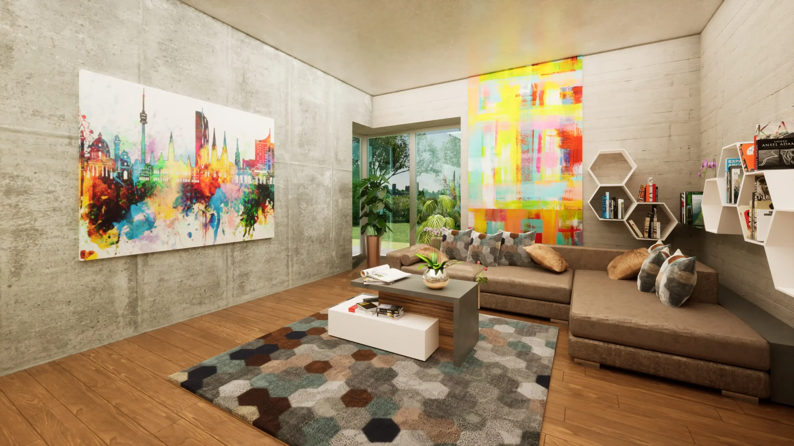 Detailansicht des maßgefertigten Regals im Wohnzimmer.