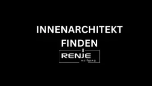 Textgrafik mit der Überschrift ‚Innenarchitekt finden‘ und dem Logo von Renje Design.