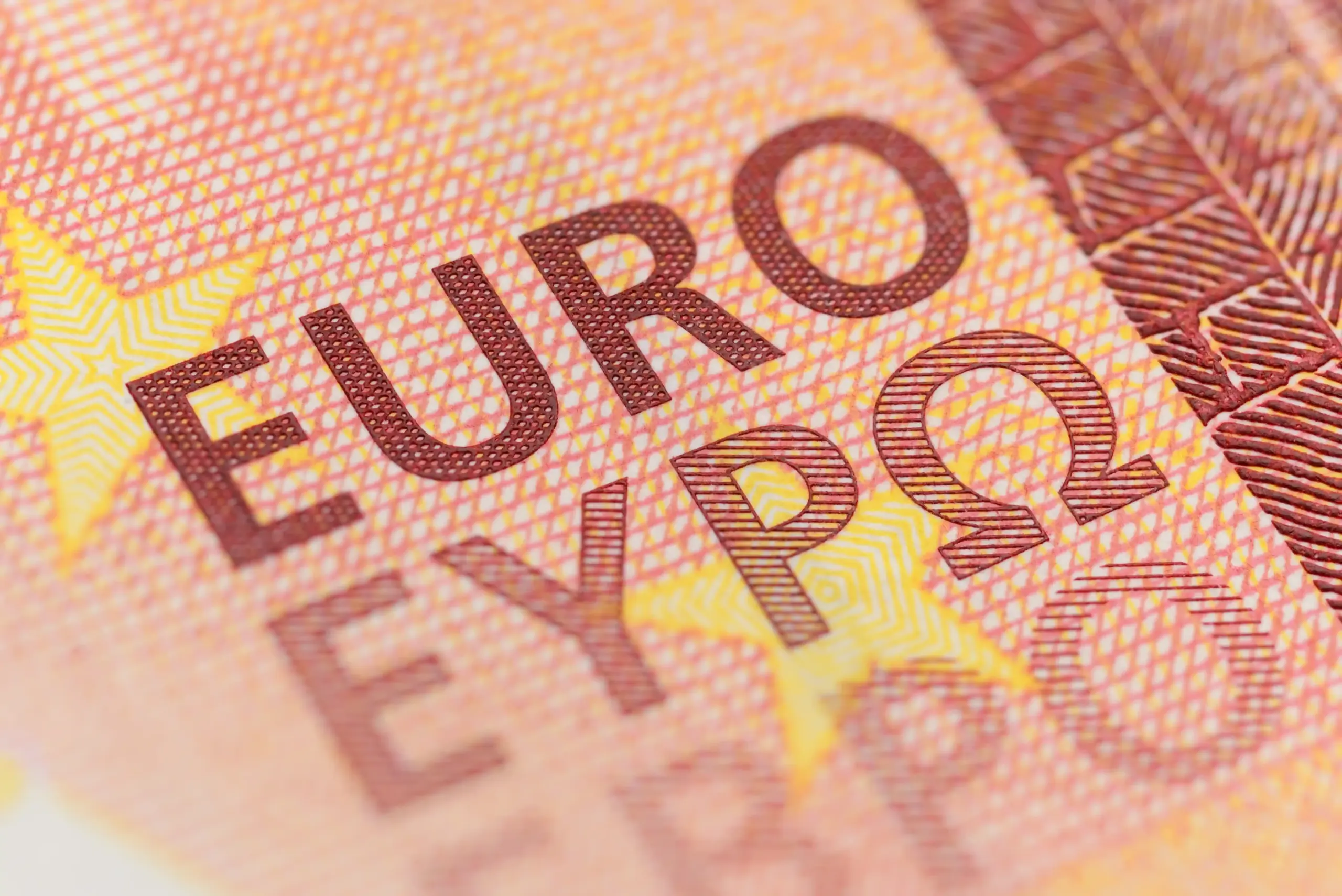 Makroaufnahme eines Euro-Scheins mit Sicherheitsmerkmalen